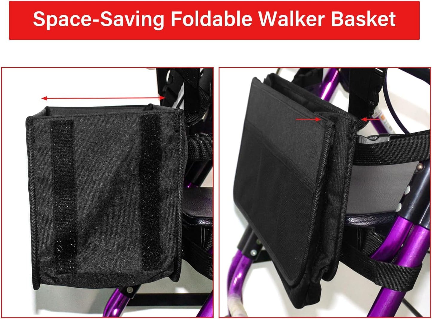 Upgrade Rollator Basket,Walker Basket Bag for Folding Walker Storage,Rollator Walker Bag Cup Holder,Large Capacity Rollator Walker Accessories Organizer (Rollator Basket + Gift Box)