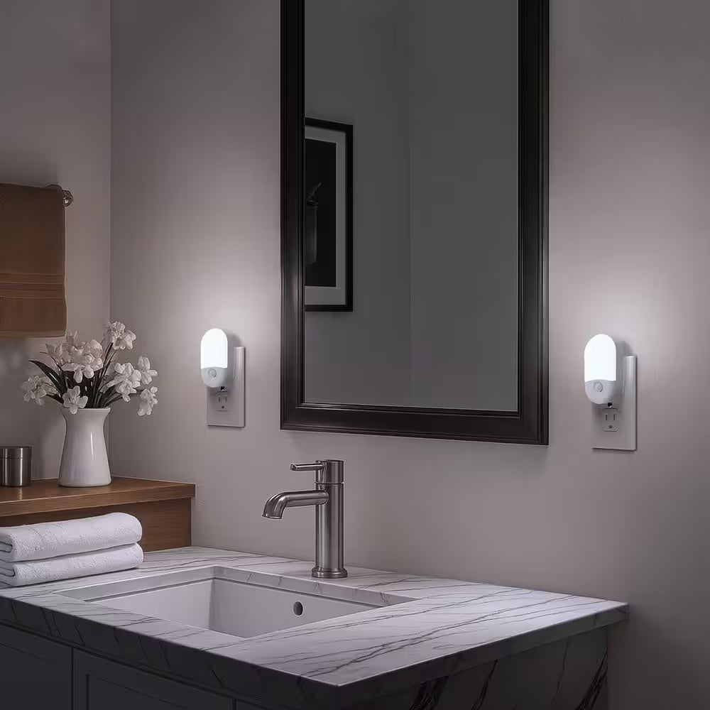 Motion Sensor Night Light Plug-In, 4-Pack, 5000K Daylight White, Adjustable Brightness for Bathroom, Bedroom, Hallway
