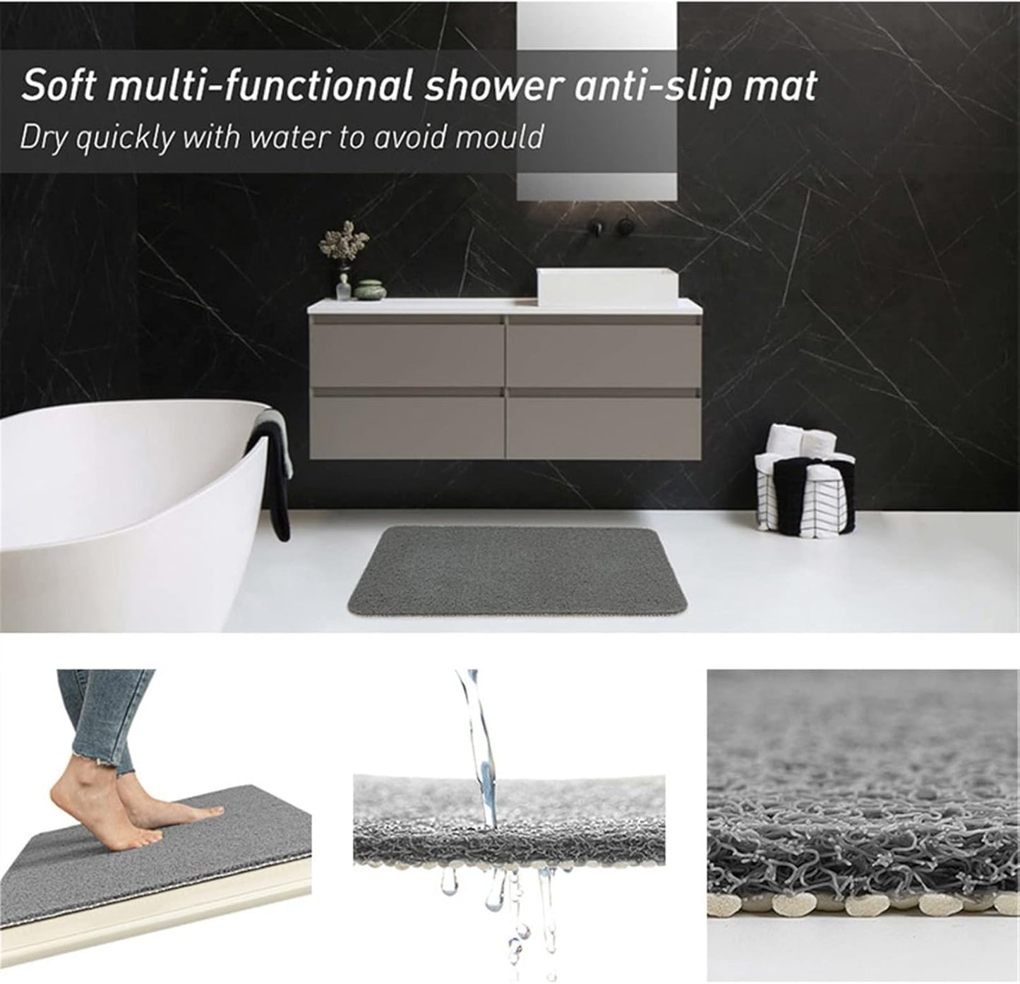 Secure Mat, Non-Slip Bathtub Mat, the Ultimate Non-Slip Bath Mat, Shower Mat Floor Mat for Tub, Shower, Bathroom (Brown, 45X75Cm(17.72"X29.53"))