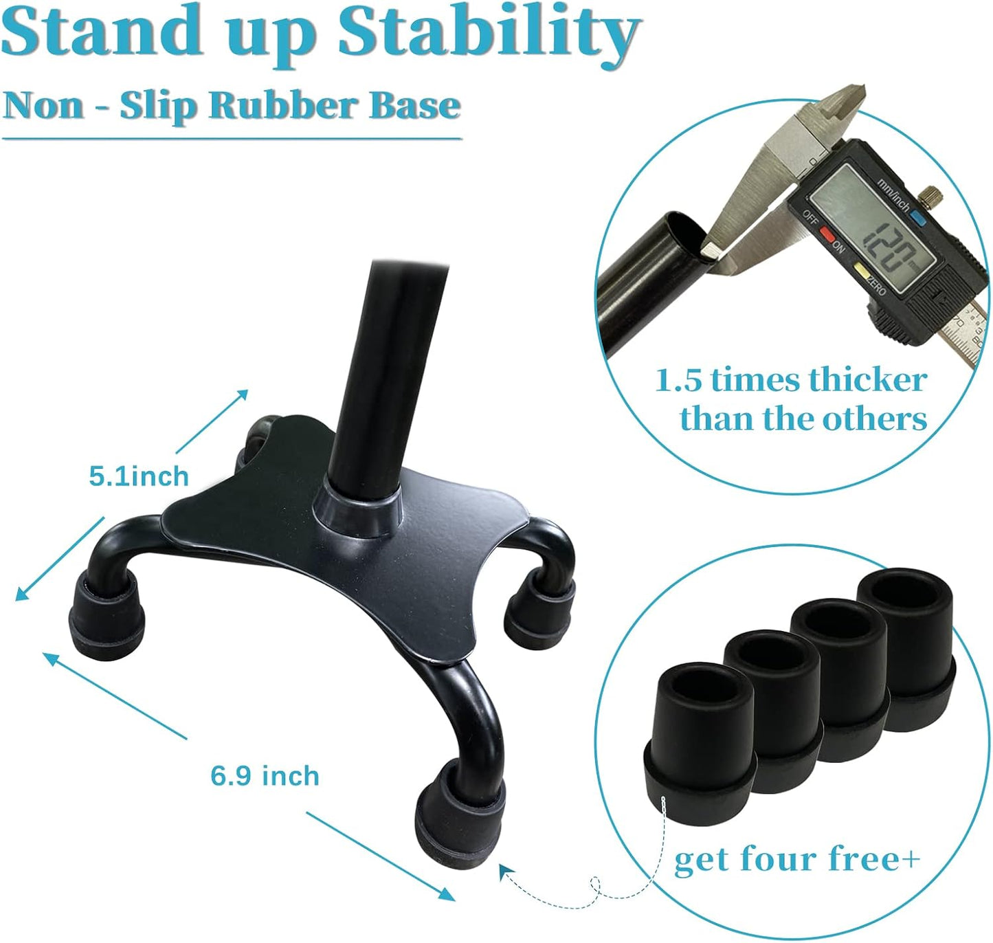 Quad Walking Cane Foldable Adjustable Portable Stick Men & Women and Seniors - Lightweight & Sturdy with 4-Pronged Base for Extra Stability Balance,Self Standing Gifts for Mom Dad