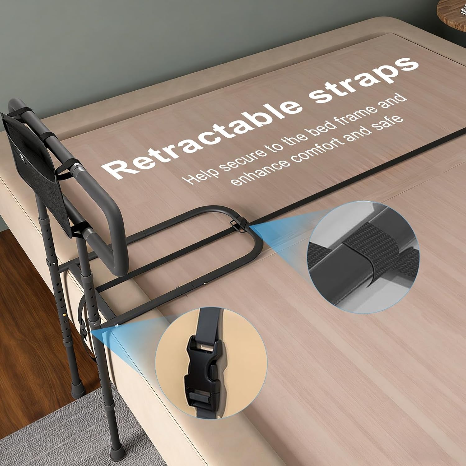 Bed Rails for Elderly Adults Safety, Adjustable Bed Assist Rail with Non-Slip Base, 400 Lbs Support Bed Grab Bar for Seniors, Fits Twin Full Queen King Beds