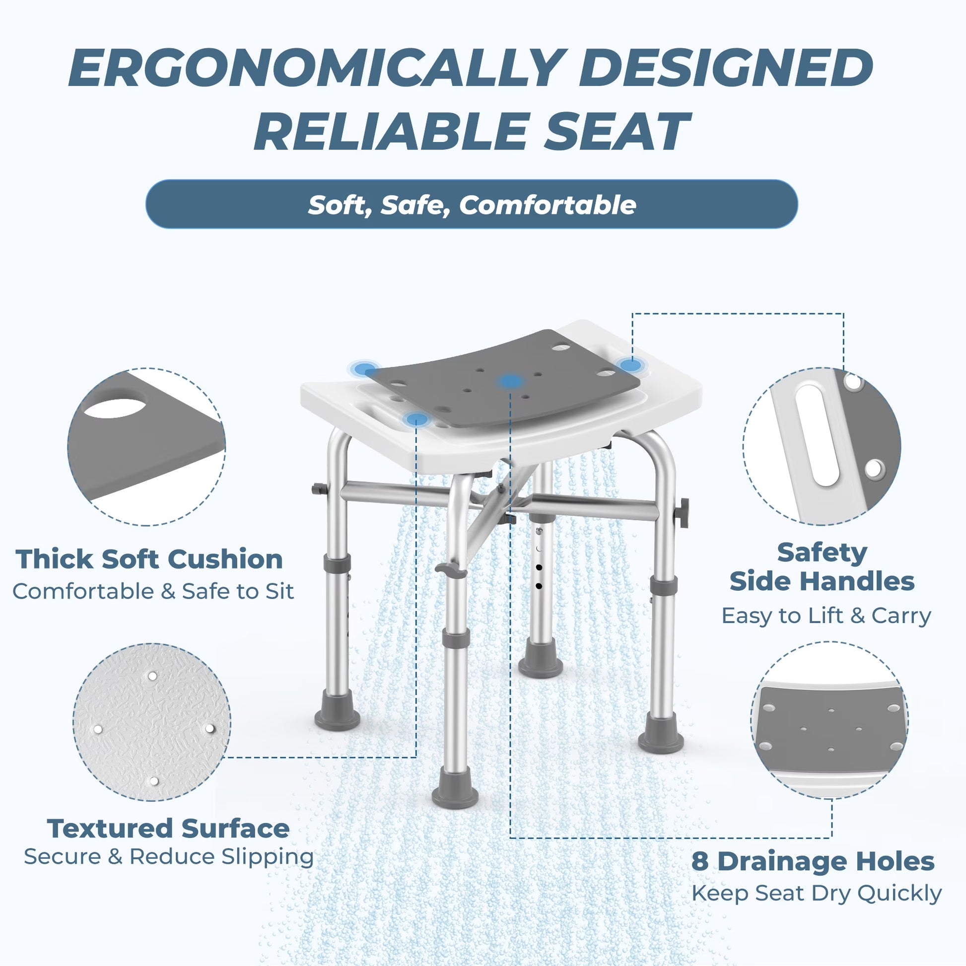 Shower Chair for Elderly, 500Lb Adjustable Height Bath Seat with Tool-Free Assembly, Anti-Slip FSA/HSA Eligible Shower Stool for Smaller Bathtub & Bathroom, Ideal for Seniors and Disabled Adult
