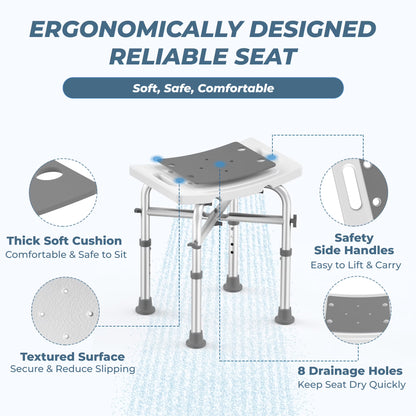 Shower Chair for Elderly, 500Lb Adjustable Height Bath Seat with Tool-Free Assembly, Anti-Slip FSA/HSA Eligible Shower Stool for Smaller Bathtub & Bathroom, Ideal for Seniors and Disabled Adult