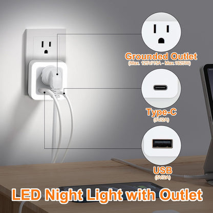Night Lights Plug into Wall 4 Pack Rechargeable Battery Backup Light Dusk to Dawn Sensor Night Light with Outlet Expander for Adults Kids Bedroom, Kitchen, and Bathroom (4, Cool White, 5000K)