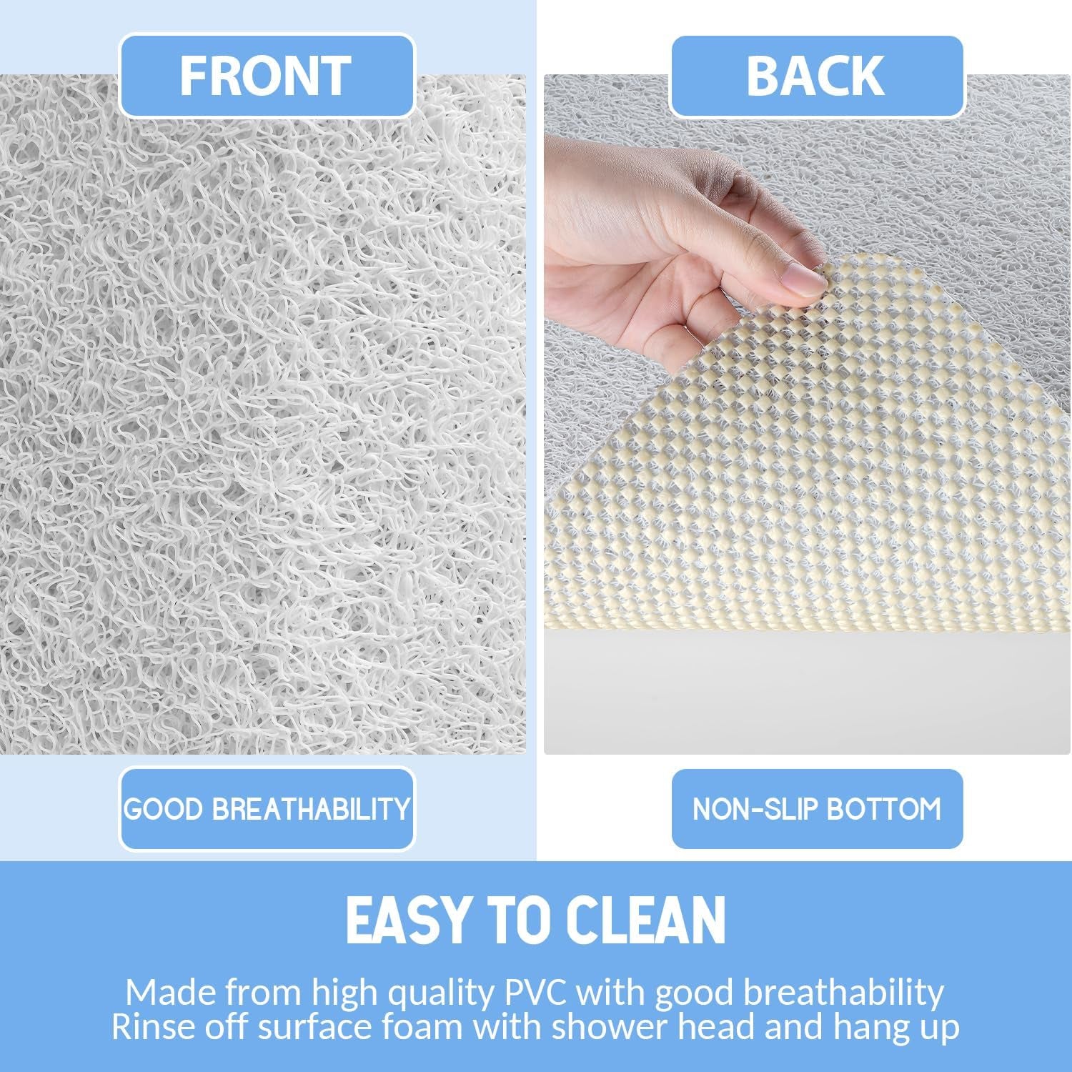 Non-Slip Bathtub Mat, anti Slip Shower Mat, Fast Drying Bathtub Mats, Foot Scrubber Mat, anti Slip Mat for Tub, Floor, Bathroom, Kitchen, Home, Hotel (White 40"×16")