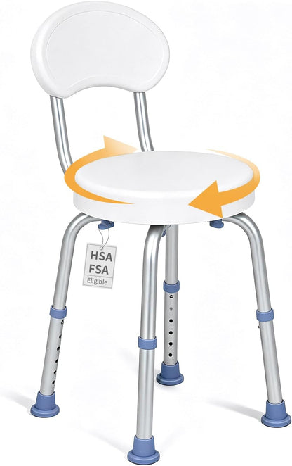 HSA/FSA Swivel Shower Chair for inside Shower, Upgraded Small Shower Chair with Back, Adjustable Shower Stool for inside Shower, Shower Chair for inside Tub Bath Stool for Senior/Pregnant