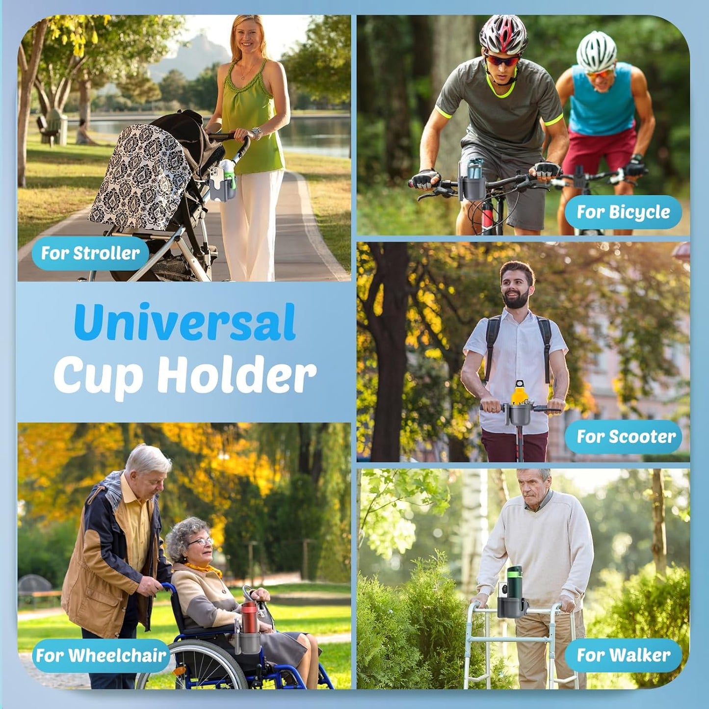 2-Pack Cup Holder for Walker: Wheelchair Cup Holder for Seniors and Adults, Rollator Wheelchair Walker Accessories, Bottle Drink Holder for Rolling Walker, Mobility Scooter