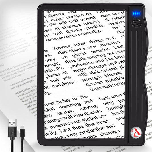 Rechargeable Full-Page LED Magnifying Glass for Reading, 6X-30X