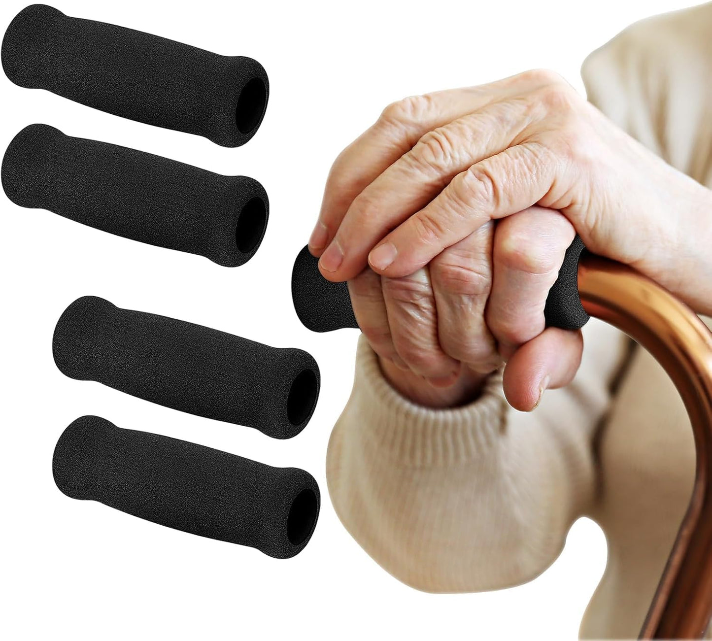 ‌ Cane Crips - 4-Pack Non-Slip Replacement Foam Handles for Walking/Offset Canes & Bicycle Handlebars, 4.5"X1"X1" (11.5X2.5X2.5 Cm), Soft & Durable Grip Covers