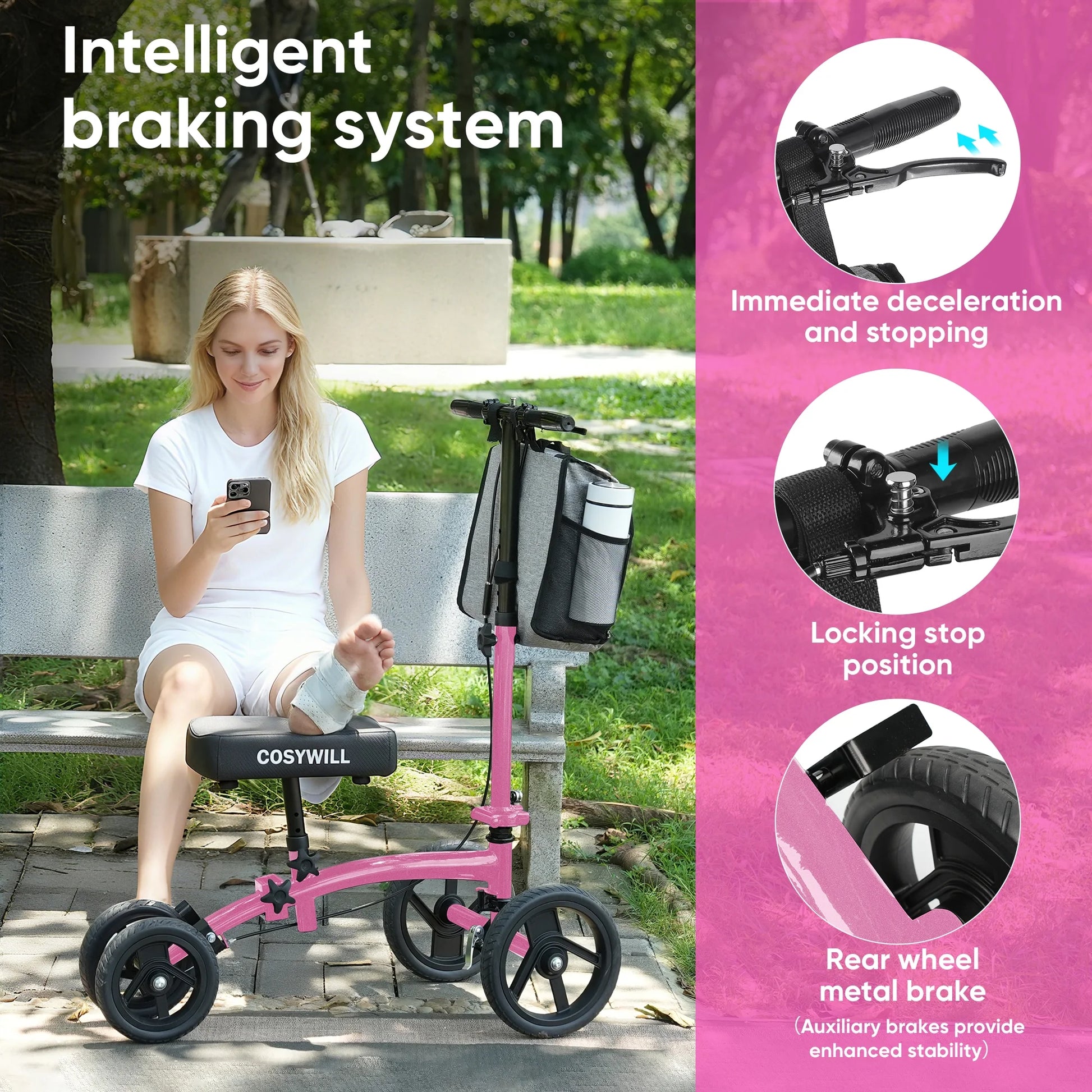 Steerable Knee Scooter - Pink