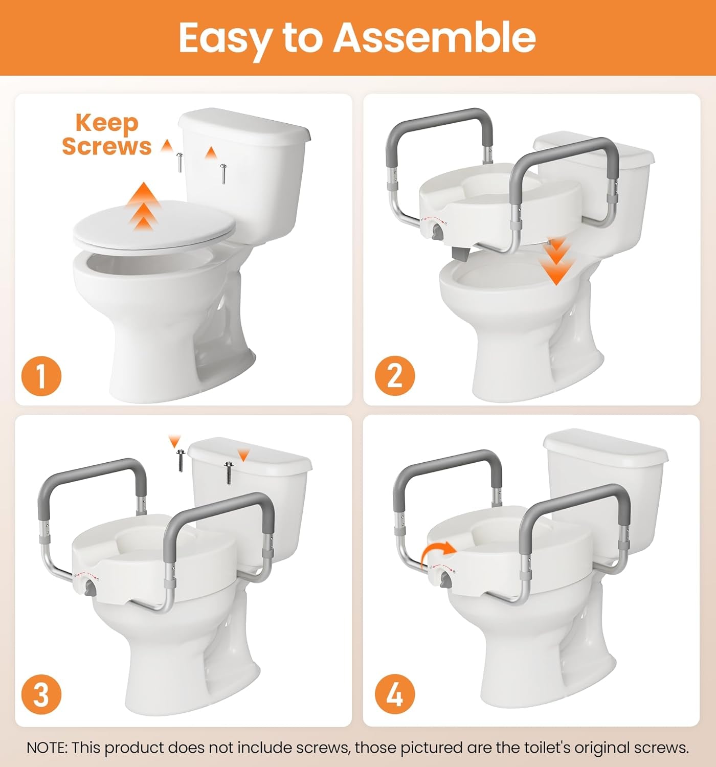 Toilet Seat Risers for Seniors, Adjustable Width & Height, 300 Lbs | Removable Padded Handles, Elevated Raised Toilet Seat for Elderly, Handicap, Fits Most Toilet, Dual-Locking System