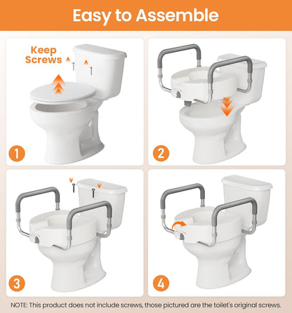 Toilet Seat Risers for Seniors, Adjustable Width & Height, 300 Lbs | Removable Padded Handles, Elevated Raised Toilet Seat for Elderly, Handicap, Fits Most Toilet, Dual-Locking System