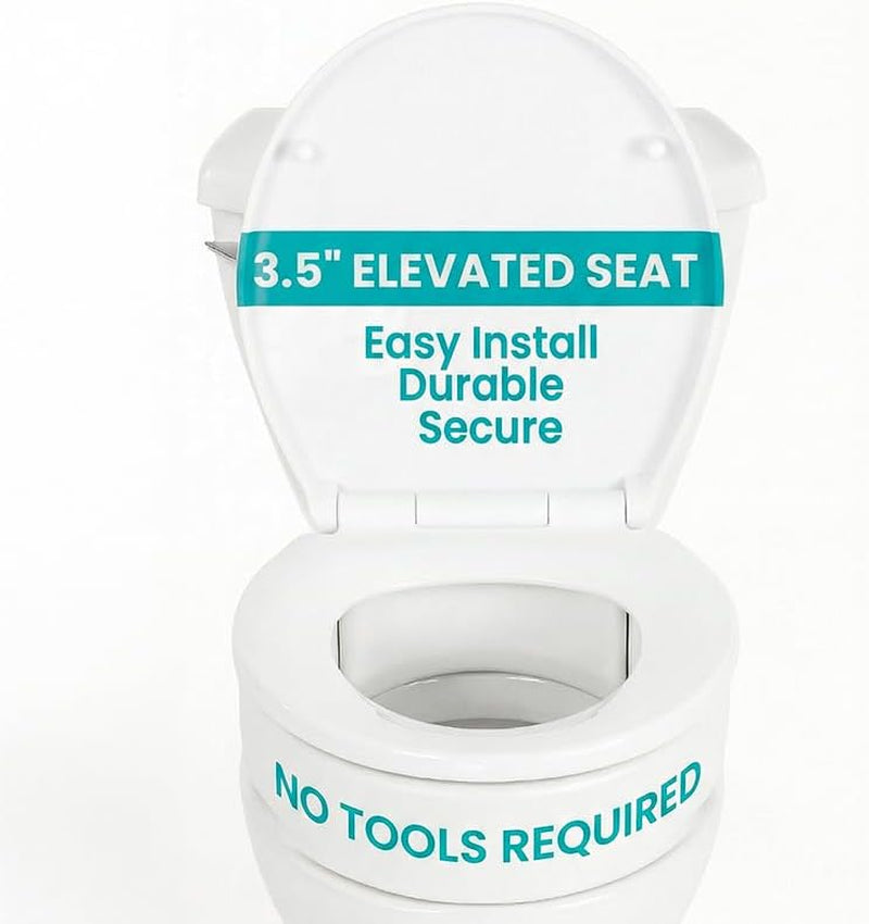 Raised Toilet Seat (Standard, Adds 3.5 Inches) - Elevated Toilet Seat Riser & Extender for Seniors & Handicap - High Rise Toilet Extension for Elderly - Portable Commode Toilet Booster for Adults