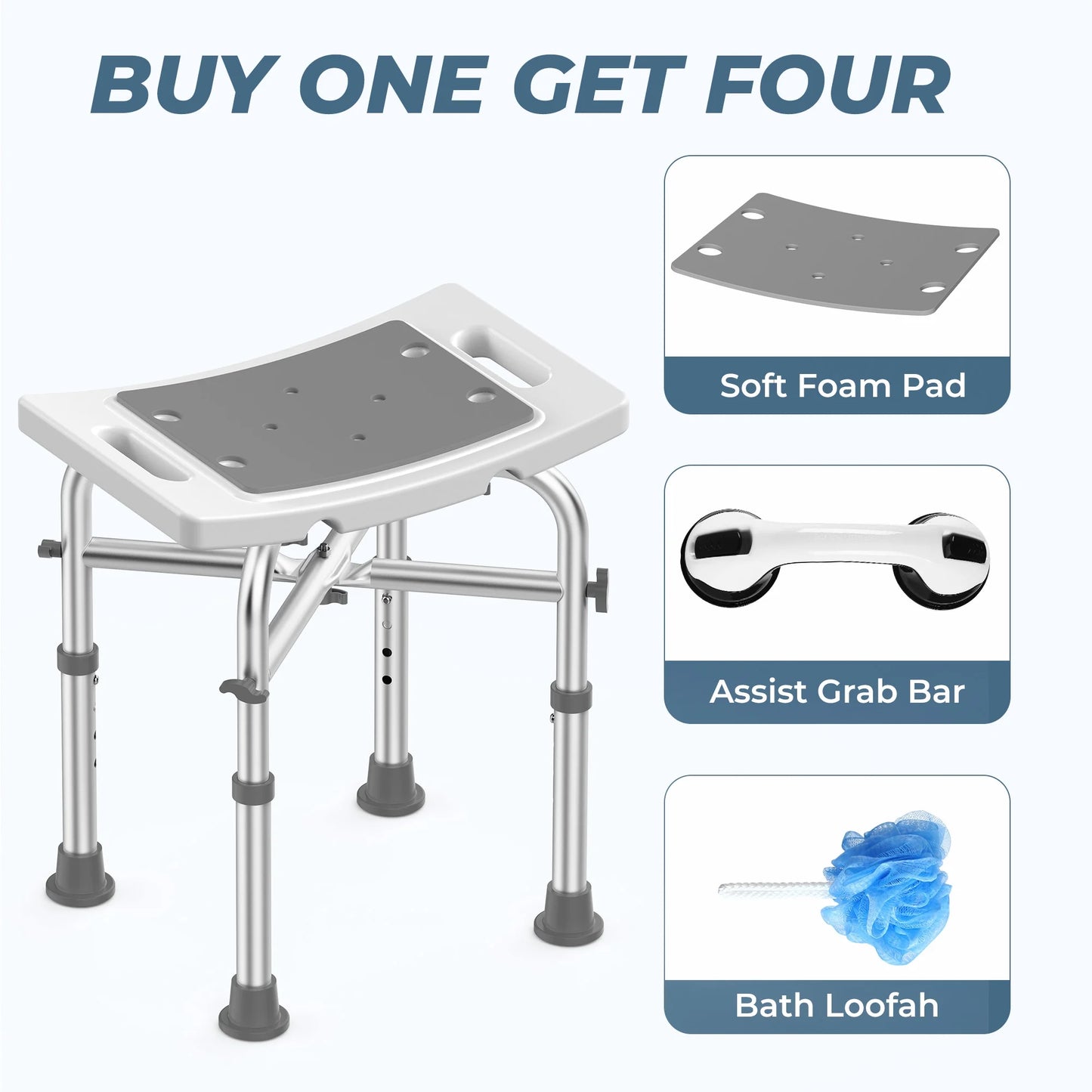 Shower Chair for Elderly, 500Lb Adjustable Height Bath Seat with Tool-Free Assembly, Anti-Slip FSA/HSA Eligible Shower Stool for Smaller Bathtub & Bathroom, Ideal for Seniors and Disabled Adult