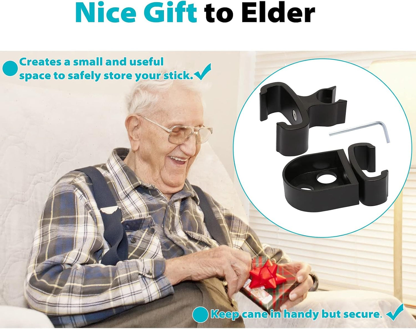 Cane Holder for Nitro Rollators with Flat Frame, Drive Walker Cane Holder, Adjustable Crutch Bracket for Wheelchairs, Rollators, Knee Scooters, Assistant Holder for Cane or Stick Users, Black