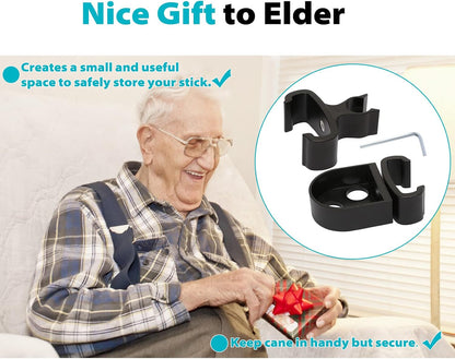 Cane Holder for Nitro Rollators with Flat Frame, Drive Walker Cane Holder, Adjustable Crutch Bracket for Wheelchairs, Rollators, Knee Scooters, Assistant Holder for Cane or Stick Users, Black