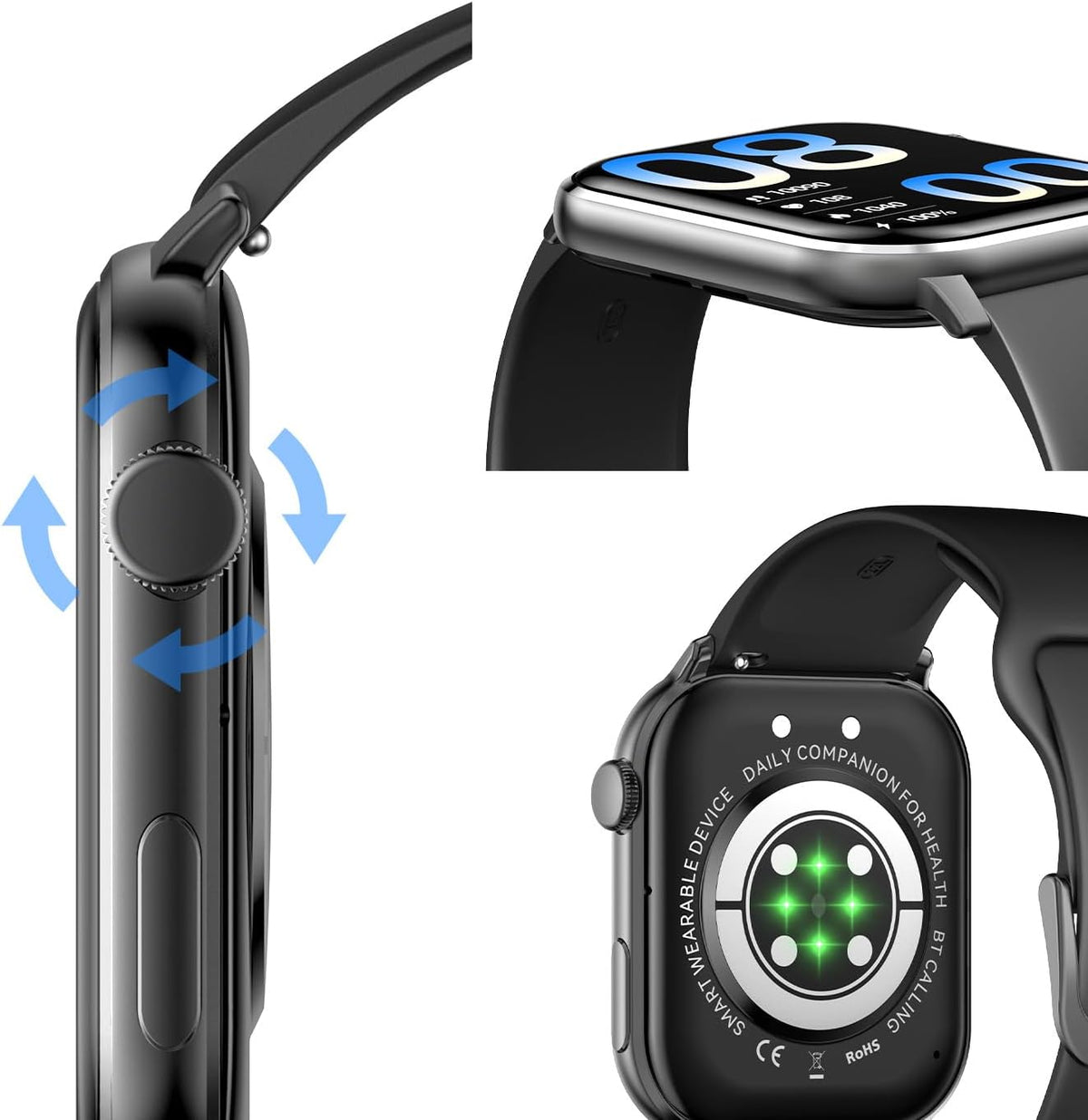 Emergency Alert Smartwatch for Seniors – Fall Detection, SOS Call, Heart Rate & Spo2 Monitor, Medication Reminder, Caregiver App
