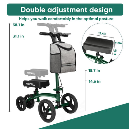 Steerable Knee Scooter,Economy Knee Walker,All Terrain Foldable Medical Scooter for Foot Injuries Crutches Alternative,Green