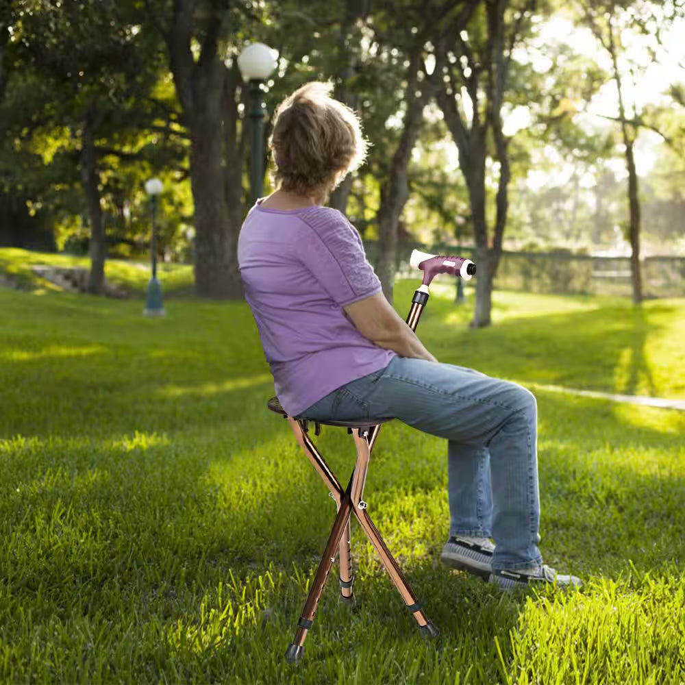 Lightweight Adjustable Folding Cane Seat Aluminum Alloy Crutch Chair with Light