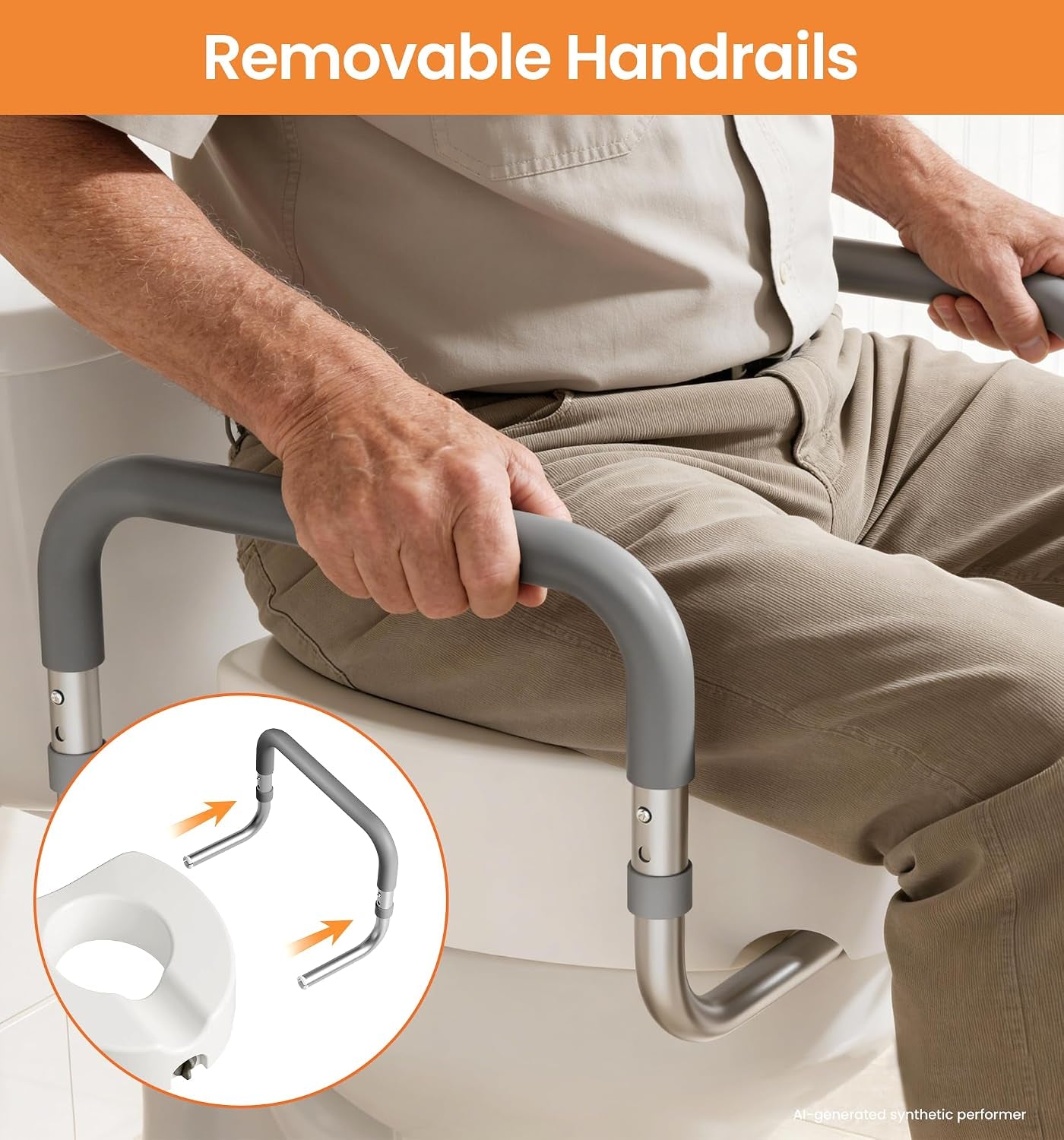 Toilet Seat Risers for Seniors, Adjustable Width & Height, 300 Lbs | Removable Padded Handles, Elevated Raised Toilet Seat for Elderly, Handicap, Fits Most Toilet, Dual-Locking System