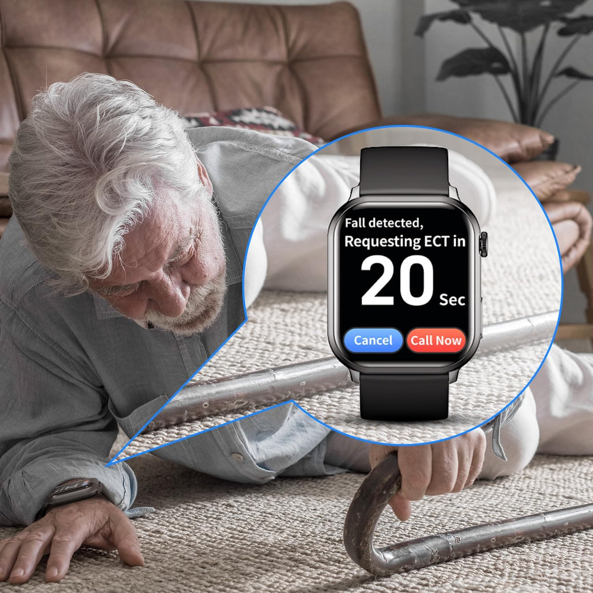 Emergency Alert Smartwatch for Seniors – Fall Detection, SOS Call, Heart Rate & Spo2 Monitor, Medication Reminder, Caregiver App