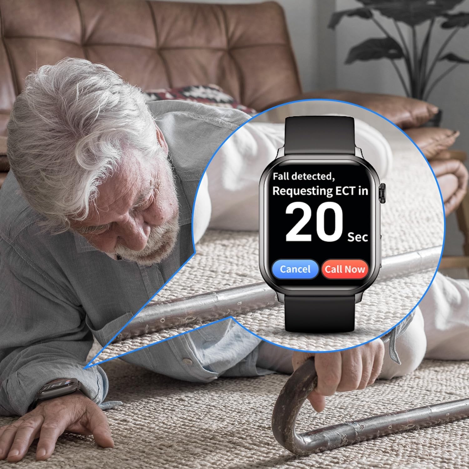 Emergency Alert Smartwatch for Seniors – Fall Detection, SOS Call, Heart Rate & Spo2 Monitor, Medication Reminder, Caregiver App