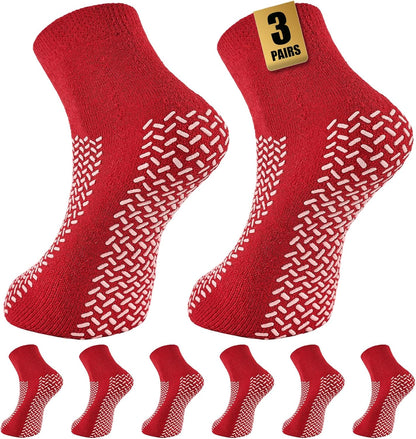 Non-Slip Grip Socks, 3 Pairs, Double-Sided Grippy Slipper-Style Traction Socks
