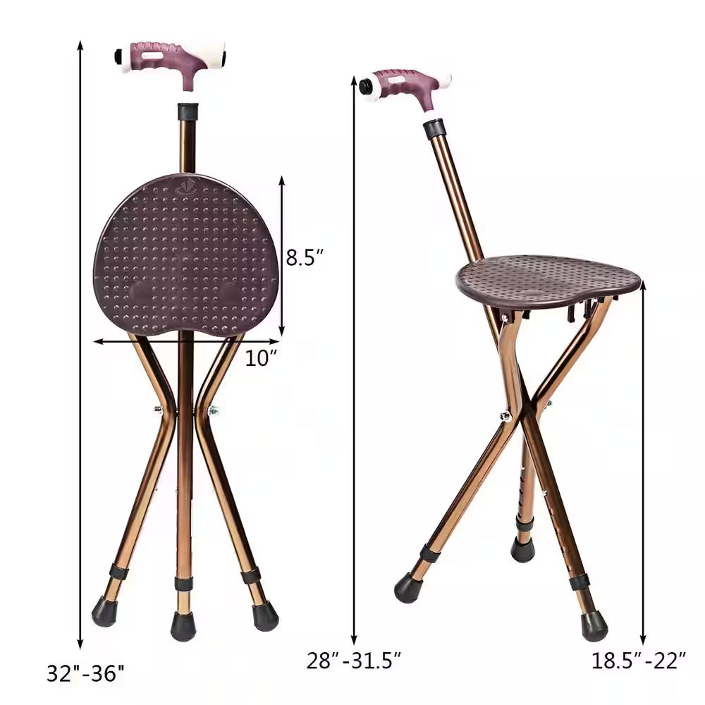 Lightweight Adjustable Folding Cane Seat Aluminum Alloy Crutch Chair with Light