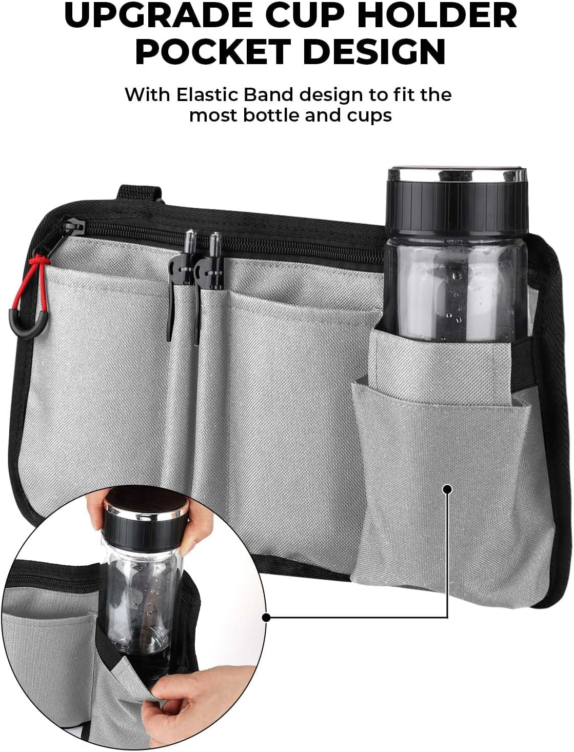 Walker Side Bag, Wheelchair Armrest Storage Pouch with Cup Holder, Wheelchair Accessories for Seniors, Walker Bag Cup Holder for Walker, Rollator, Electric Scooter or Wheelchair