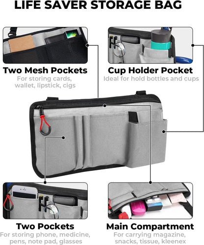 Walker Side Bag, Wheelchair Armrest Storage Pouch with Cup Holder, Wheelchair Accessories for Seniors, Walker Bag Cup Holder for Walker, Rollator, Electric Scooter or Wheelchair
