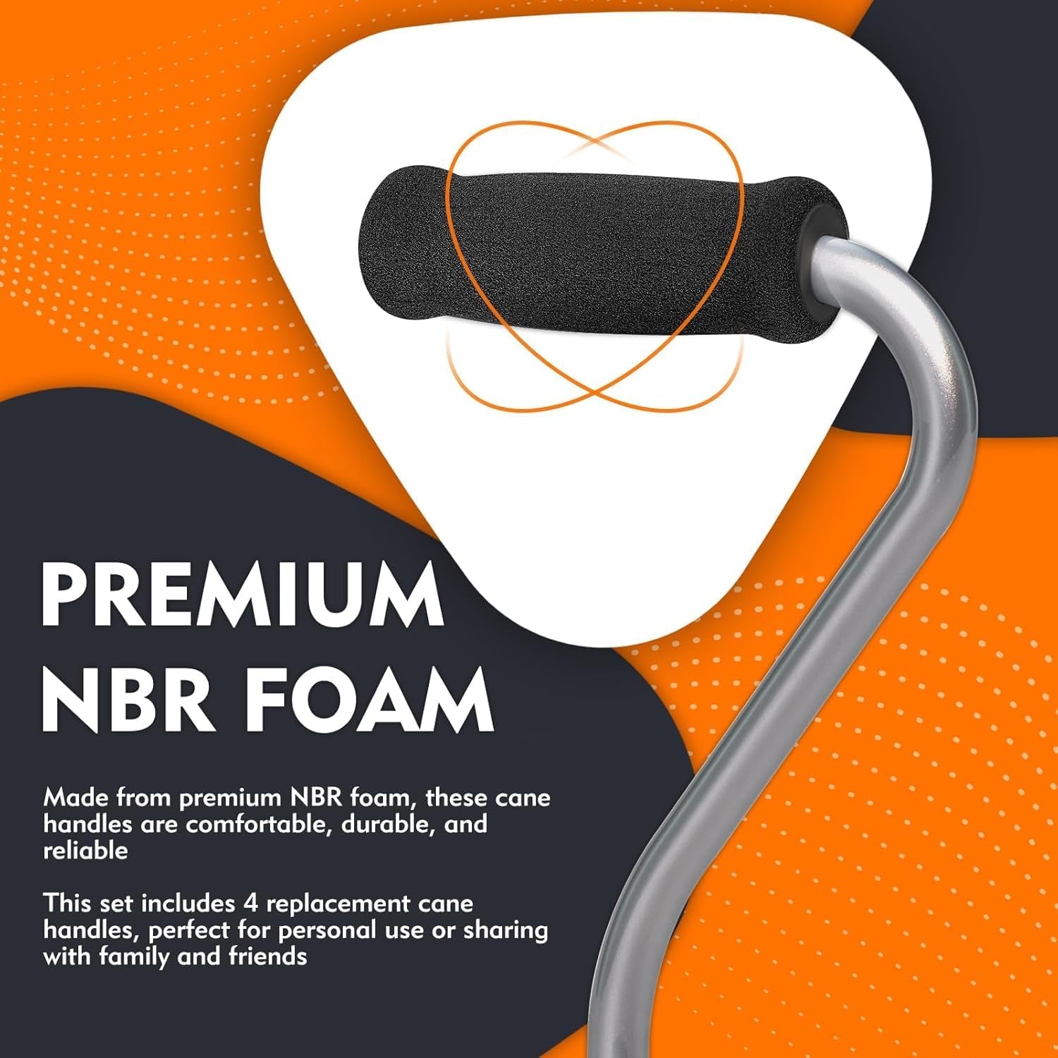 ‌ Cane Crips - 4-Pack Non-Slip Replacement Foam Handles for Walking/Offset Canes & Bicycle Handlebars, 4.5"X1"X1" (11.5X2.5X2.5 Cm), Soft & Durable Grip Covers
