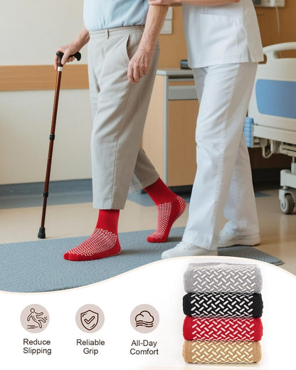 Non-Slip Grip Socks, 3 Pairs, Double-Sided Grippy Slipper-Style Traction Socks