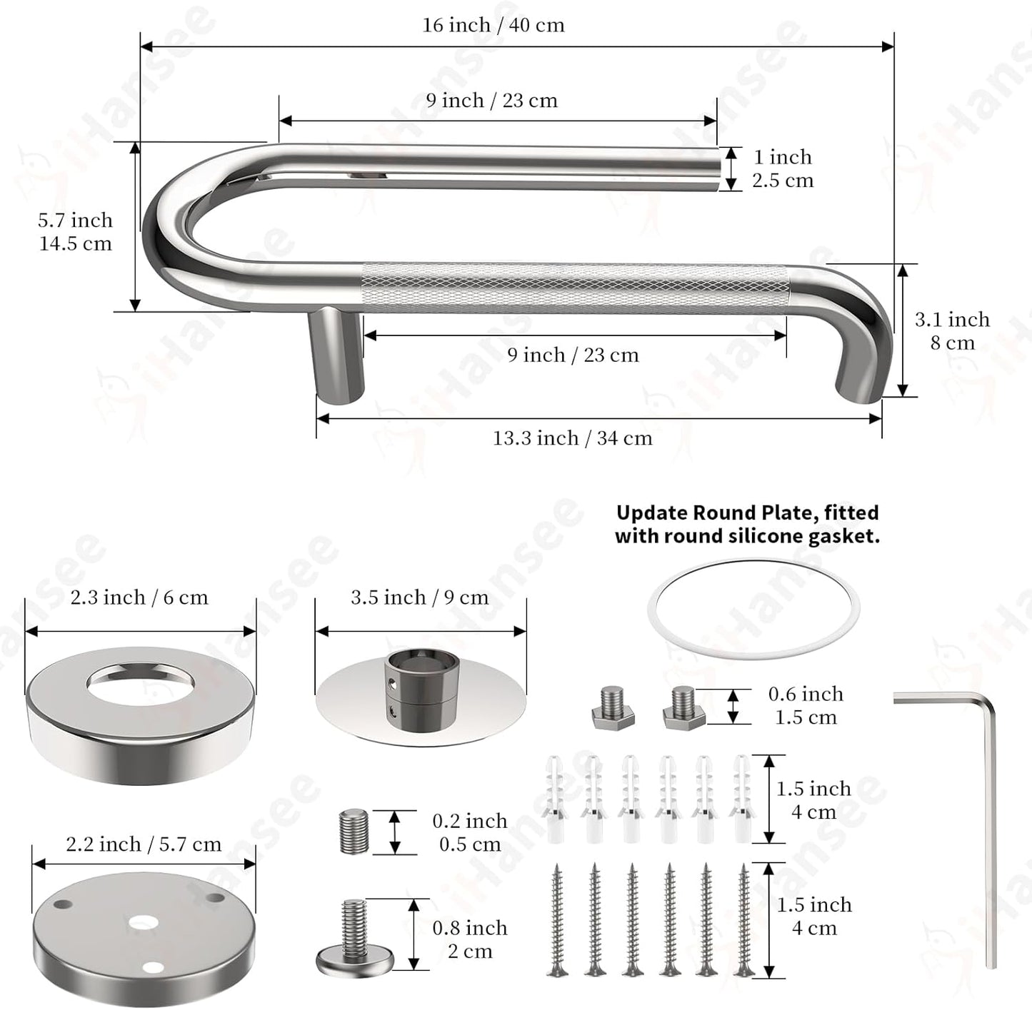 𝐔𝐩𝐠𝐫𝐚𝐝𝐞𝐝 Toilet Grab Bars 16 Inch - Toilet Paper Holder Grab Bar Stainless Steel Knurled Toilet Grab Bars for Seniors Bathtub Bathroom Rails for Elderly Safety Balance Support, Chrome