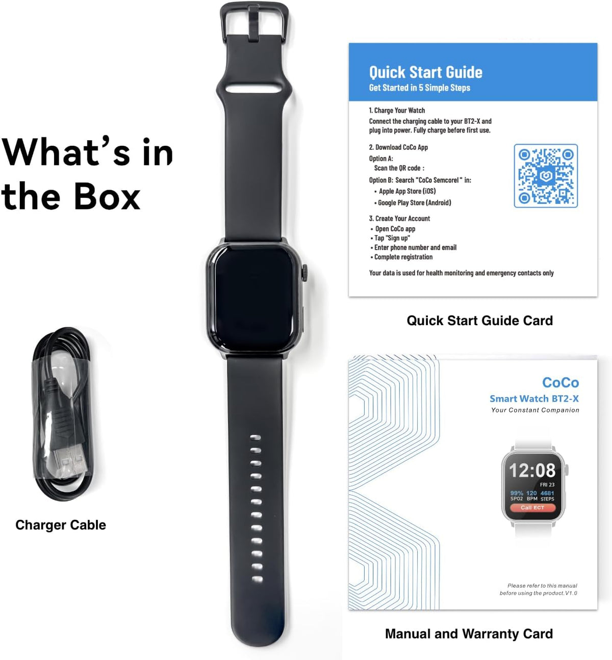 Emergency Alert Smartwatch for Seniors – Fall Detection, SOS Call, Heart Rate & Spo2 Monitor, Medication Reminder, Caregiver App