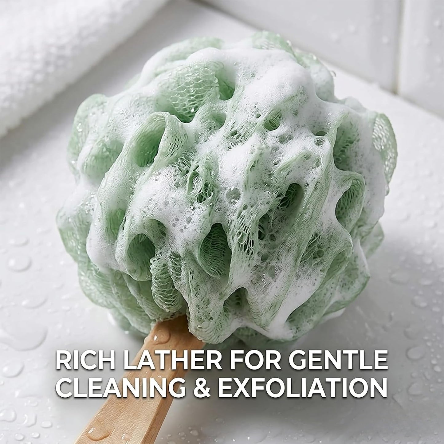4 Pack Large Bath Puff Loofah Sponge with Long Handle Shower Loofah, Bath Body Back Brush, Spa Brush for Women and Men(4 Color)