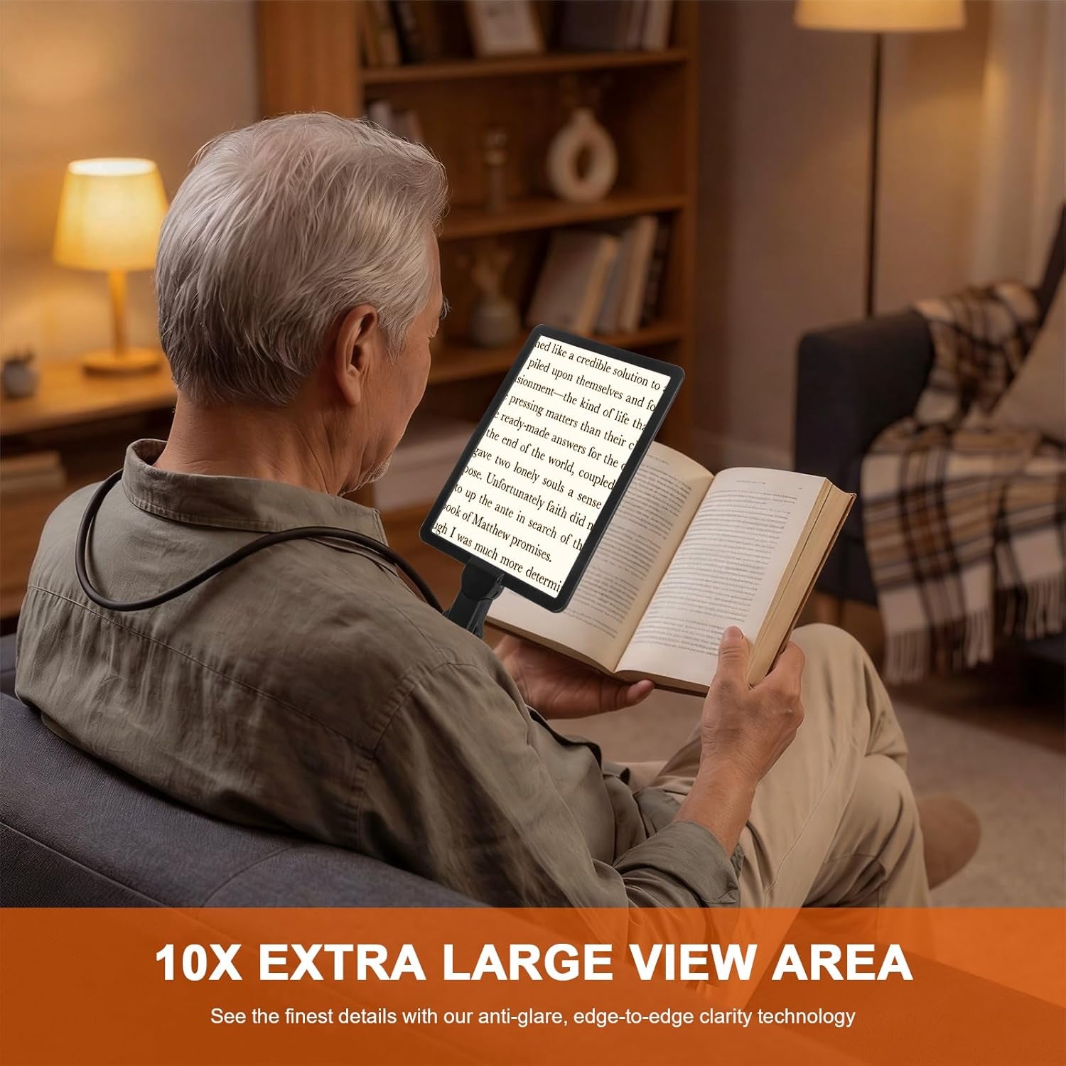 Hands-Free Neck Magnifier with LED Light, 10X, for Reading & Crafts