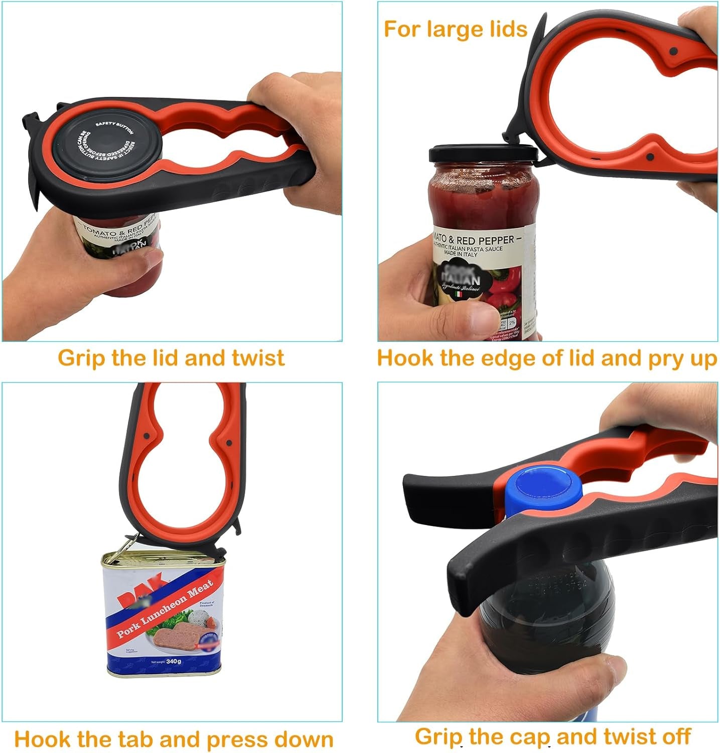 Jar Opener Bottle Opener and Can Opener for Weak Hands, Seniors with Arthritis and Anyone with Low Strength, Mutil Jar Opener Get Lids off Easily (Black and Red)
