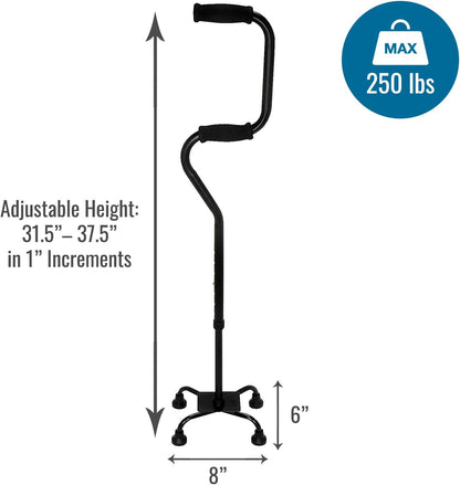 Quad Walking Cane, Sit to Stand Walker, Adjustable Canes for Men, Canes for Women, FSA HSA Eligible with Quad Base, Foam Handles Quad Cane, Black