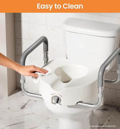 Toilet Seat Risers for Seniors, Adjustable Width & Height, 300 Lbs | Removable Padded Handles, Elevated Raised Toilet Seat for Elderly, Handicap, Fits Most Toilet, Dual-Locking System