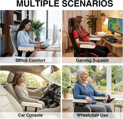 Ergonomic Office Chair Armrest Pads, Memory Foam Arm Rest Covers, Non-Slip Armrest Cushion with Adjustable Buckles and Straps, Elbow Relief for Desk, Gaming & Wheelchair (Cream, Set of 2)