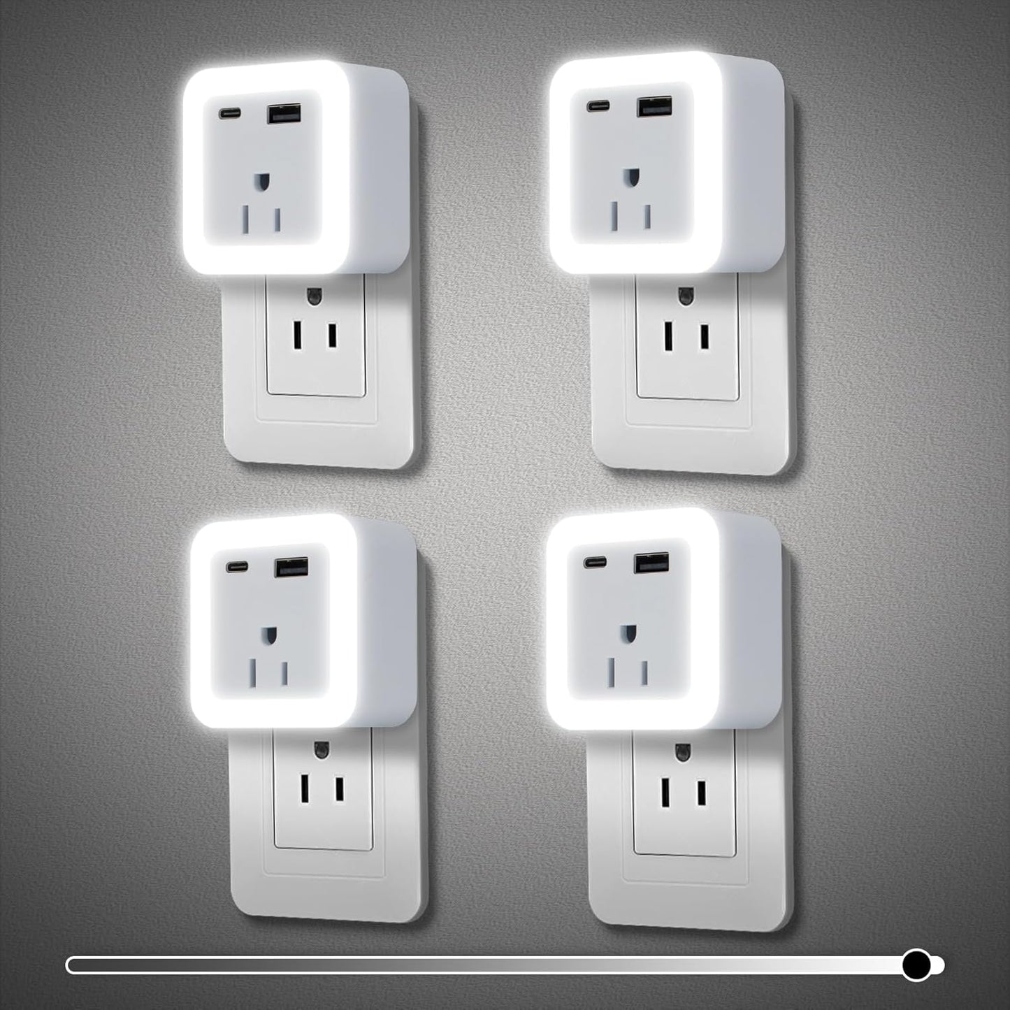 Night Lights Plug into Wall 4 Pack Rechargeable Battery Backup Light Dusk to Dawn Sensor Night Light with Outlet Expander for Adults Kids Bedroom, Kitchen, and Bathroom (4, Cool White, 5000K)