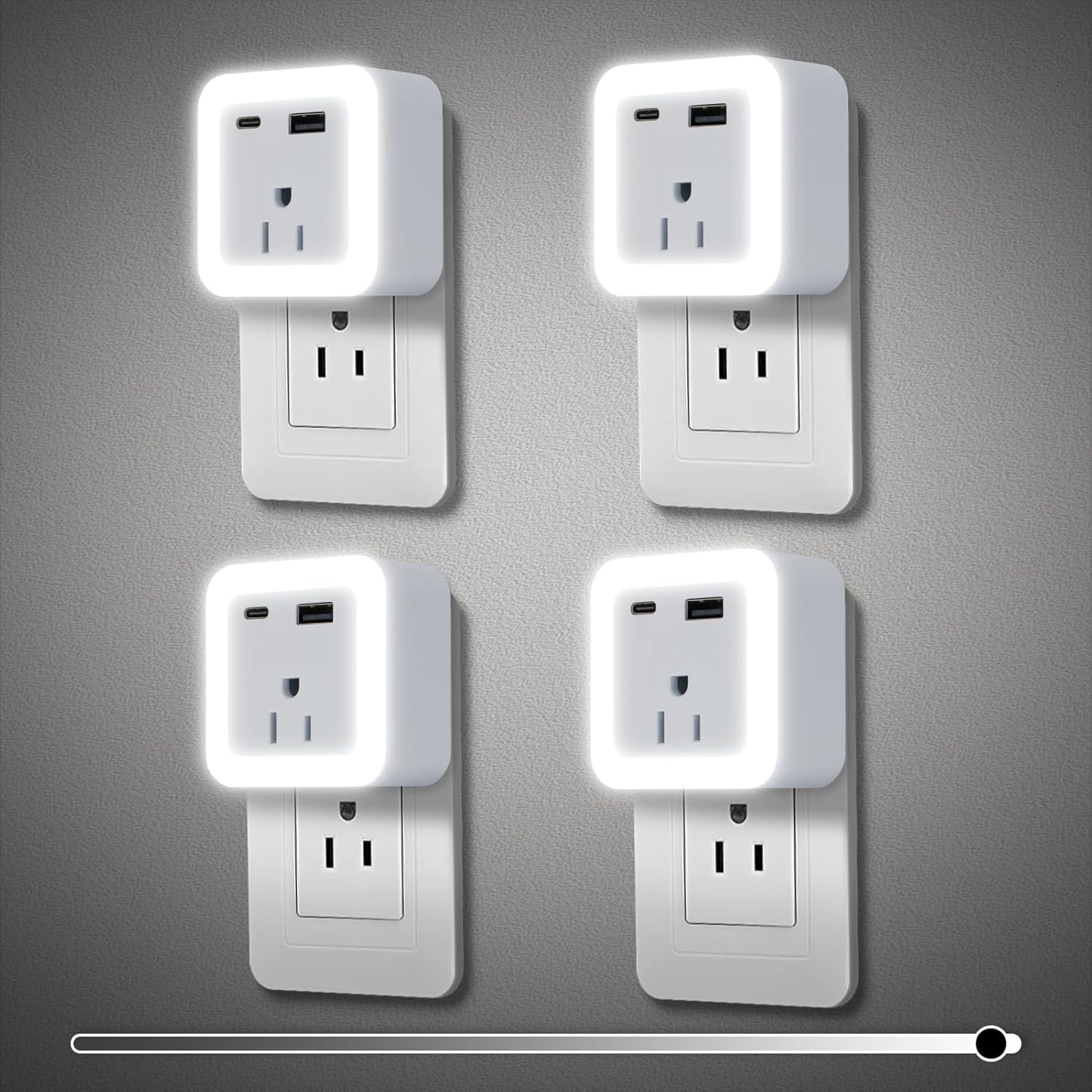 Night Lights Plug into Wall 4 Pack Rechargeable Battery Backup Light Dusk to Dawn Sensor Night Light with Outlet Expander for Adults Kids Bedroom, Kitchen, and Bathroom (4, Cool White, 5000K)