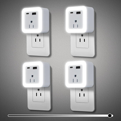 Night Lights Plug into Wall 4 Pack Rechargeable Battery Backup Light Dusk to Dawn Sensor Night Light with Outlet Expander for Adults Kids Bedroom, Kitchen, and Bathroom (4, Cool White, 5000K)