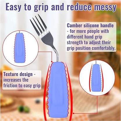 Adaptive Utensils,Weighted Angled Silverware,Parkinsons Aids,Angled Silverware Spoon and Fork Set for Elderly, Arthritis, Dementia, Disable, Handicapped Hands (Right Hand,Pack of 2,Purple)