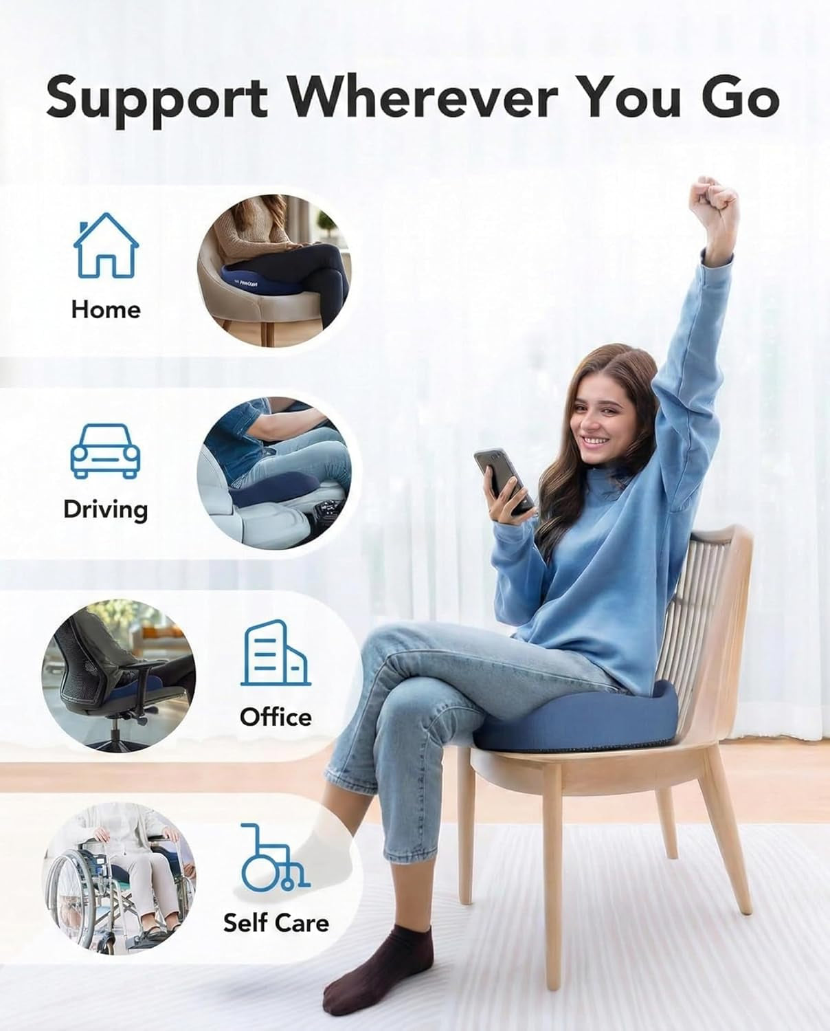 Ergonomic Gel-Enhanced Seat Cushion for Wheelchair, Car & Office