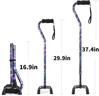 Floral Quad Cane for Women, Adjustable Walking Canes with 3-In-1 Interchangeable Base(3 Tips) for Versatile Support, Stylish & Stable Mobility Aid for Seniors Confidence