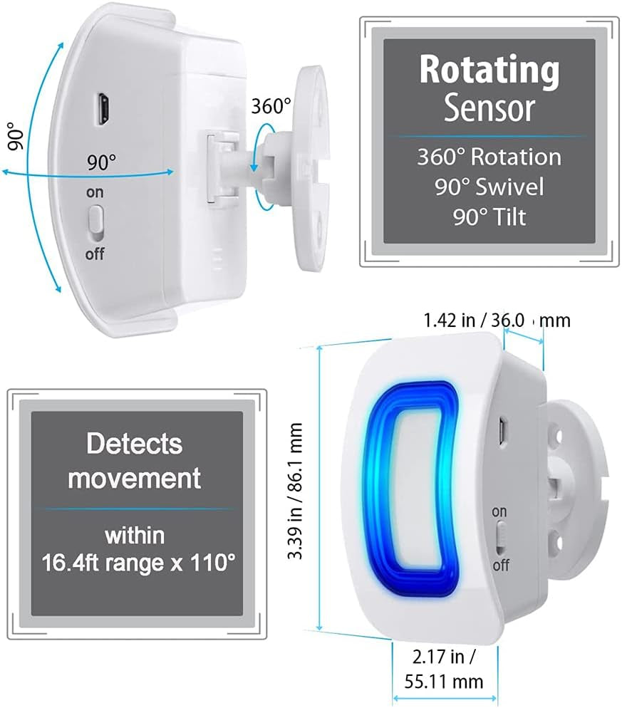 Caregiver Pager Indoor Motion Sensor Alarm Room Bed Alarms and Fall Prevention for Elderly Dementia Patients/Mailbox Alert Device for Home (1 Pager+1 Sensor)