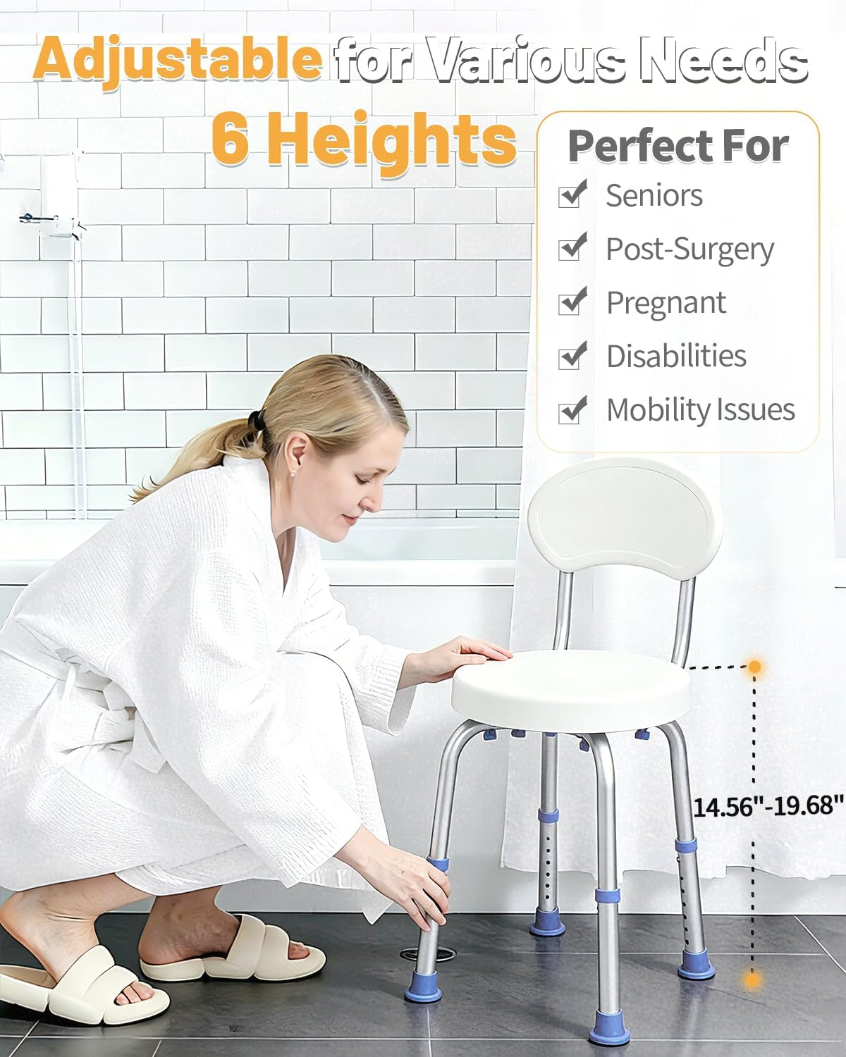HSA/FSA Swivel Shower Chair for inside Shower, Upgraded Small Shower Chair with Back, Adjustable Shower Stool for inside Shower, Shower Chair for inside Tub Bath Stool for Senior/Pregnant