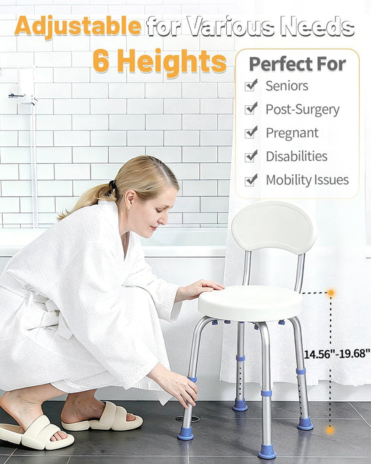 HSA/FSA Swivel Shower Chair for inside Shower, Upgraded Small Shower Chair with Back, Adjustable Shower Stool for inside Shower, Shower Chair for inside Tub Bath Stool for Senior/Pregnant