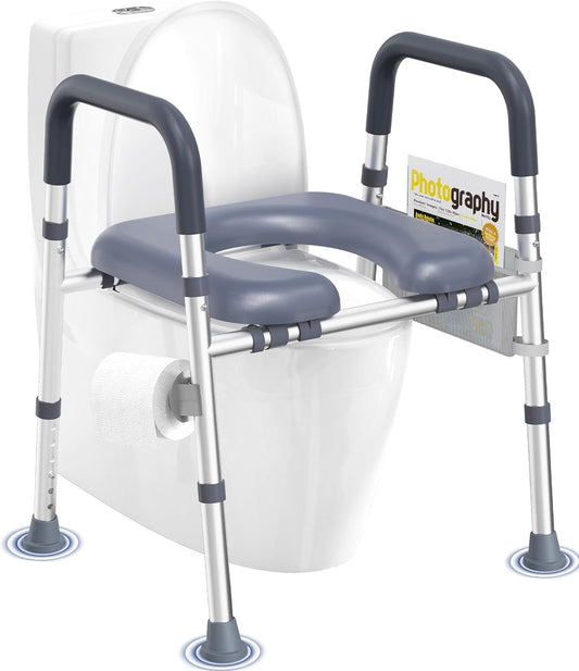 Toilet Seat Risers for Seniors, Raised Toilet Seat with Handles | Elevated Toilet Seat with Padded Seat, Adjustable Heigth & Width, Suitable for Elderly, Handicap, Fit Most Toilet, Blue